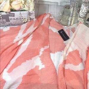 Coral & White Sheer Kimono/Cover Up